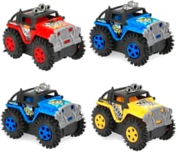 Kit com 4 Carrinho Maluco Jeep Carro Cambalhota Bate E Volta
