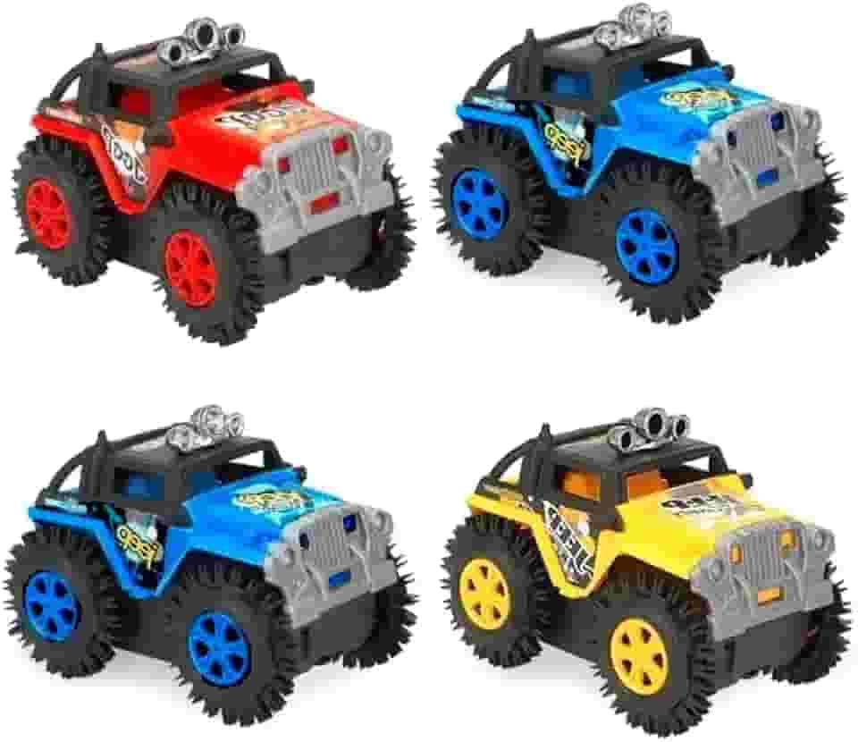 Kit com 4 Carrinho Maluco Jeep Carro Cambalhota Bate E Volta