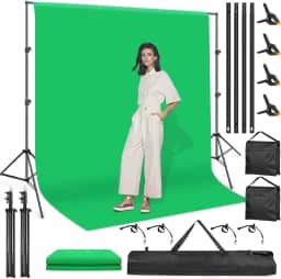 1.8 * 3 m Kit de Pano de Fundo de Tela Verde, Kit de Suporte de Pano de Fundo Portátil com Bolsa de Transporte e 4 Grampos, Kit de Sistema de Suporte de Fundo Ajustável