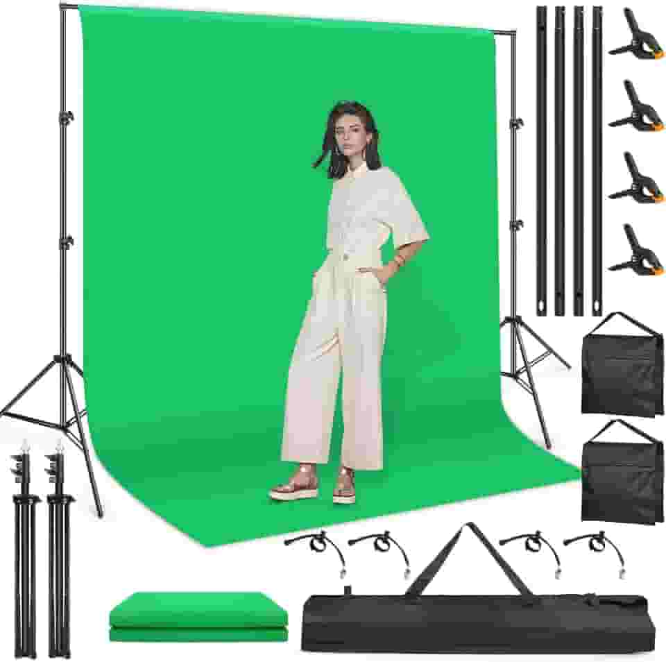 1.8 * 3 m Kit de Pano de Fundo de Tela Verde, Kit de Suporte de Pano de Fundo Portátil com Bolsa de Transporte e 4 Grampos, Kit de Sistema de Suporte de Fundo Ajustável