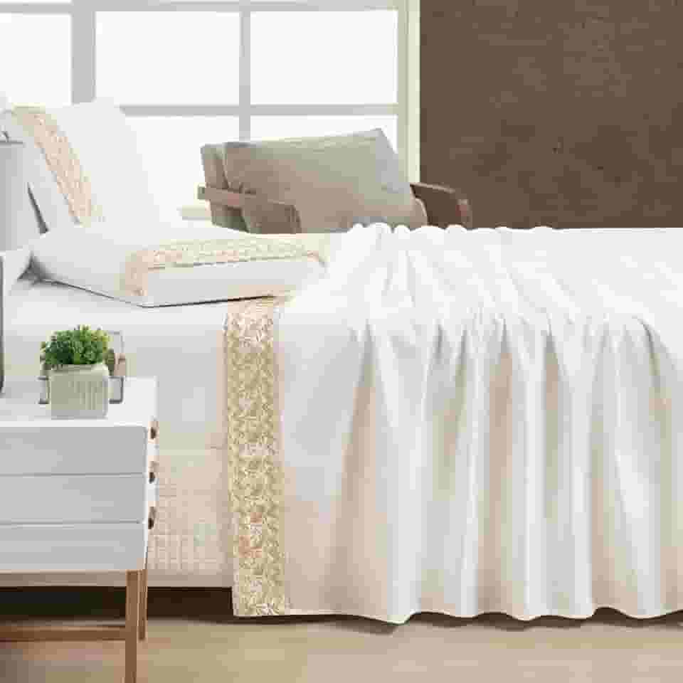 Jogo de Lençol Algodão Egípcio 400 Fios Queen Supreme 04 Peças Off White