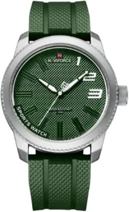 NAVIFORCE Relógio de Quartzo Esportivo Analógico Militar Masculino com Pulseira de Silicone Verde e 90 Dias de Garantia