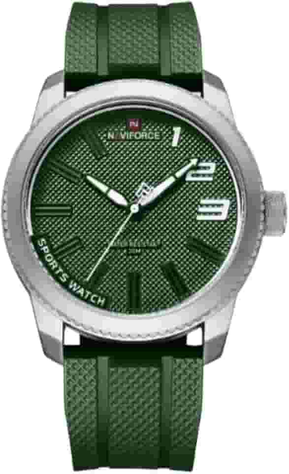 NAVIFORCE Relógio de Quartzo Esportivo Analógico Militar Masculino com Pulseira de Silicone Verde e 90 Dias de Garantia