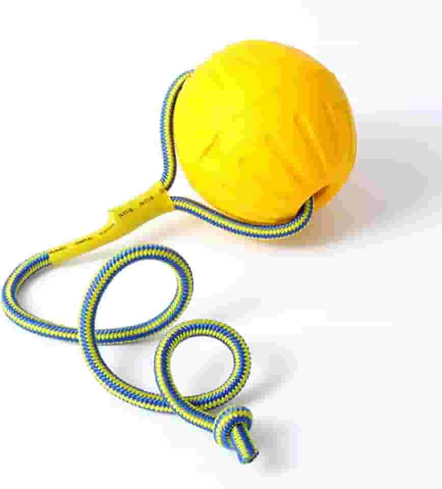 Brinquedo de cachorro em uma corda, bola de espuma flutuante com corda, brinquedo de puxar para cães pequenos, médios e grandes pegar, jogar, treinar (amarelo)