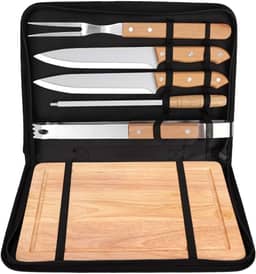 Kit Churrasco Tradicional Inox 6 Peças, Kit Churrasco com Tabua, Kit Churrasco, Kit Churrasco Inox, Kit Tábua para Churrasco, Kit de Churrasco 6 Peças com Tábua de Bambu