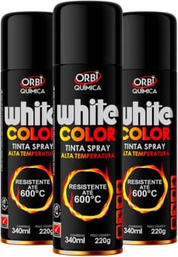 Kit com 3 Tintas Spray Preto Fosco de Alta Temperatura Até 600ºC White Color da Orbi Química