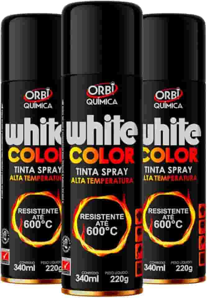 Kit com 3 Tintas Spray Preto Fosco de Alta Temperatura Até 600ºC White Color da Orbi Química