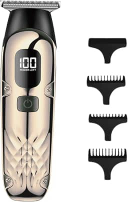 Máquina de Cortar Cabelo Profissional, Barbeador, Sem Fio, Recarregável USB, com Visor LCD, Lâmina de Titânio