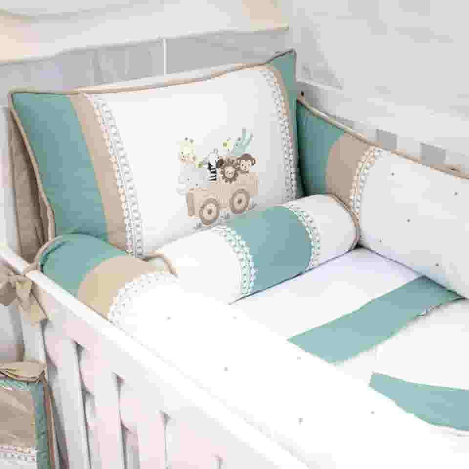 Kit Berço Safari Bichinhos Verde 100% Algodão 08 Peças