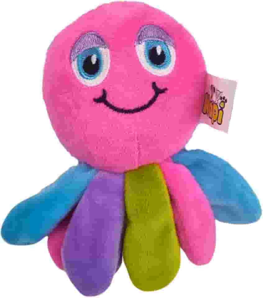 Brinquedo de Pelúcia Pet, Cachorro Pequeno, Mordedor de Pelúcia para Cães, Formato Polvo, Tamanho 15 x 12 cm, Reduz Estresse e Ansiedade, com Apito Sonoro.