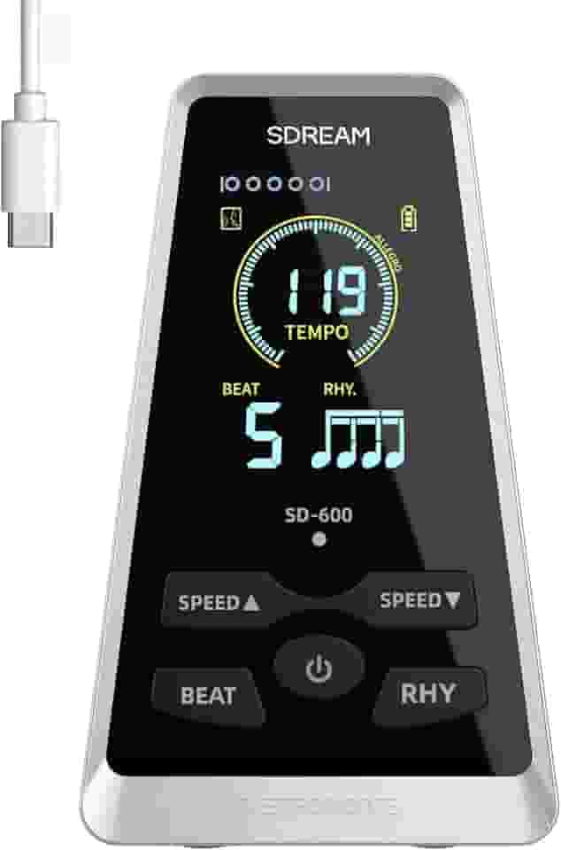 SDREAM Metrônomo Digital Para Piano, Violão, Violino, Bateria, Prática De Ukulele, Ritmo, Velocidade De Batida Ajustável, Recarregável, Visor Lcd, Metrônomo Eletrônico Com Botão De Volume (Preto)