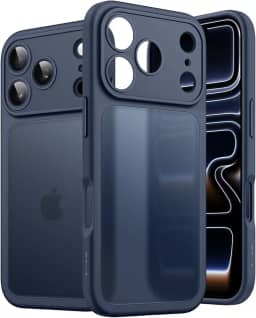 JETech Capa Matte para iPhone 17 Pro 6,3 Polegadas, Proteção Contra Quedas de Nível Militar À Prova de Choque, Proteção Completa da Lente da Câmera, Case Traseira Translúcida Fosca (Azul Escuro)