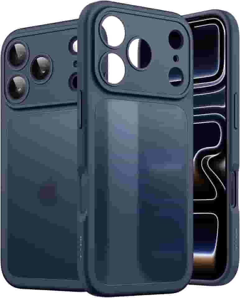 JETech Capa Matte para iPhone 17 Pro 6,3 Polegadas, Proteção Contra Quedas de Nível Militar À Prova de Choque, Proteção Completa da Lente da Câmera, Case Traseira Translúcida Fosca (Azul Escuro)