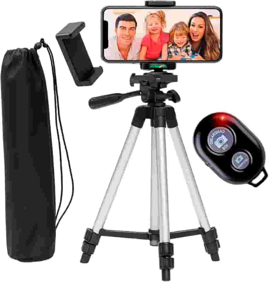 Tripé Profissional de Alumínio para Celular e Câmera com Controle Bluetooth, Altura Ajustável de 34cm a 110cm, Suporte Universal 360°, Bolsa de Transporte, Cabeça Rotativa – Kit Completo (Cinza)