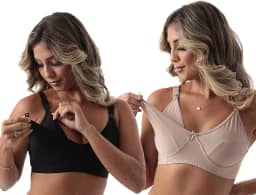 Kit 2 Sutiã Amamentação Reforçado Ajustável Lactante Preto Bege Adulto