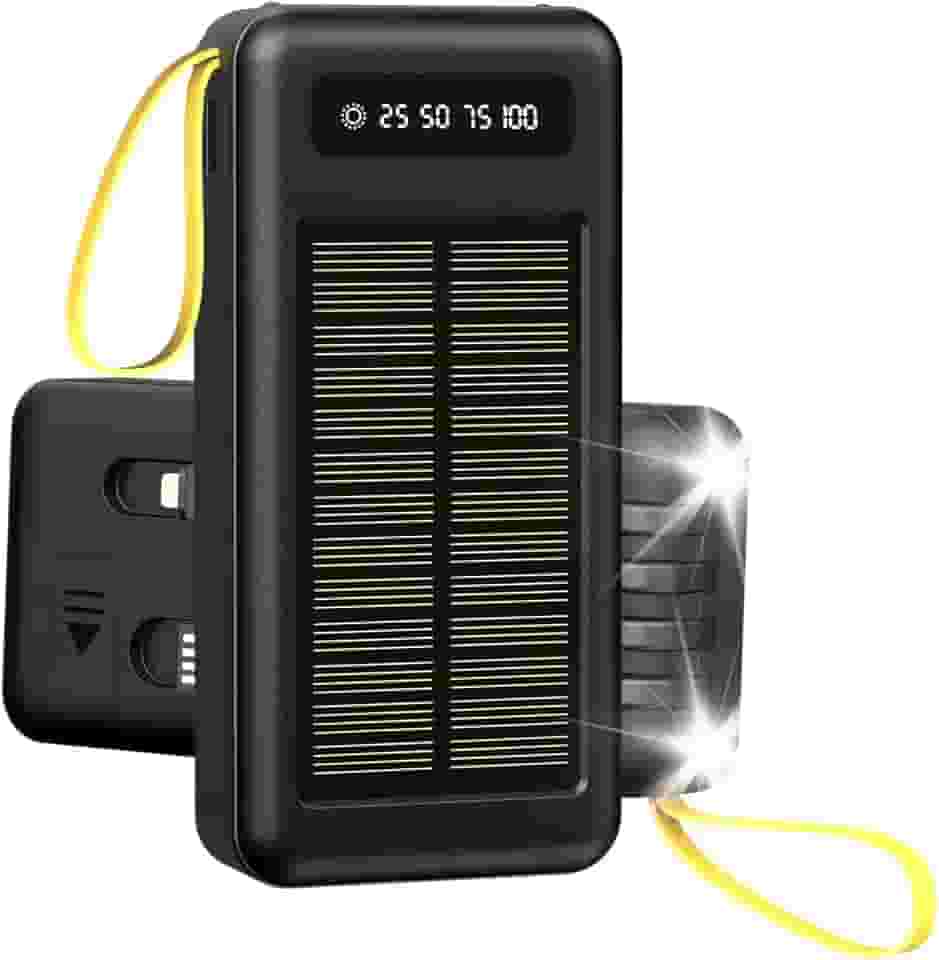 BLACKULTRA Banco de Energia Solar 20000mAh, Power Bank Portátil com Dupla Lanterna LED, Resistente à Água para Acampamento e Viagens