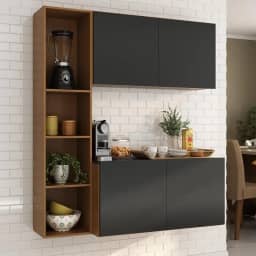 Armário De Cozinha Compacta Com Balcão Linea Fit 4 Portas Multimóveis Mp2218 Carvalho Avelã/preto