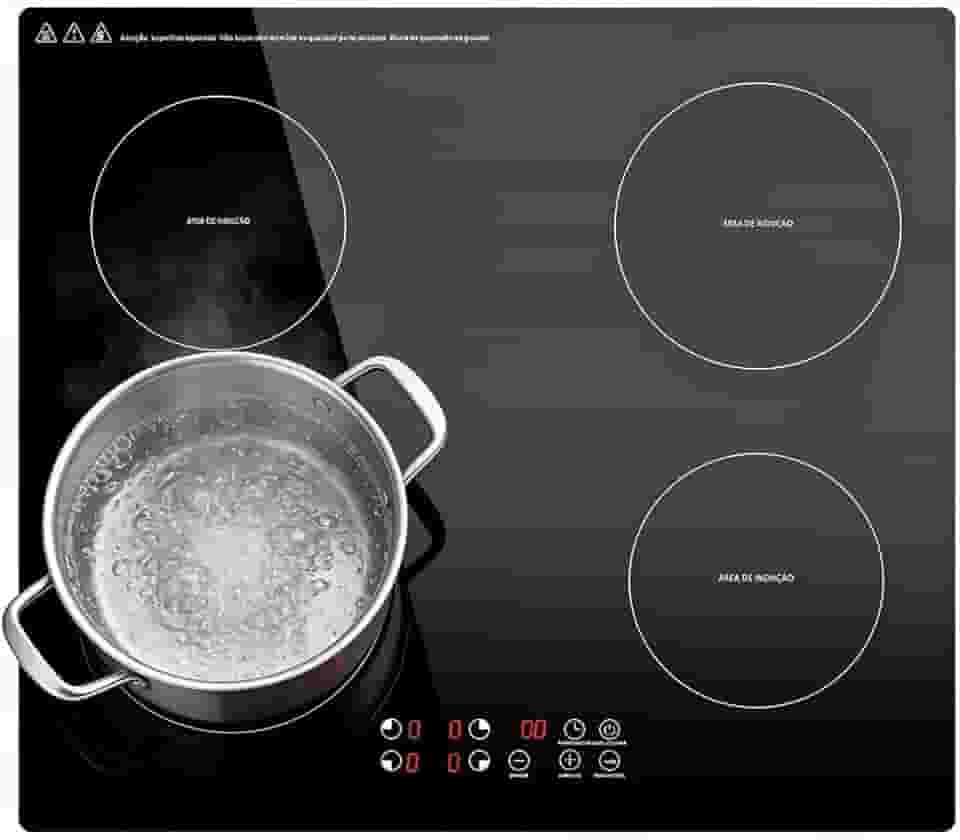 Cooktop de Indução 4 bocas controle independente 7000 W, 9 níveis de potência, trava para crianças, Controle de toque, cozinha moderna e elegante, 220V