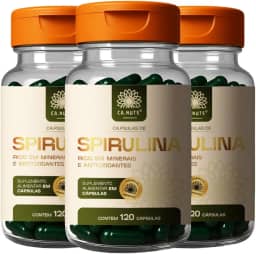 Spirulina em Cápsulas Ca.Nuts | Superalimento Natural – Mais Energia e Imunidade Forte – Rica em Proteínas, Ferro, Vitaminas – Vegana e Sem Glúten (3 Potes - Para 90 dias (360 Cápsulas))
