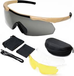 Óculos de sol para uso ao ar livre táticos com 3 lentes intercambiáveis, óculos de tiro de alta resistência a impactos, óculos de proteção unissex de segurança – Óculos de sol com proteção UV400 antiembaçante para caça, ciclismo, condução, compacto, JY-035-Khaki