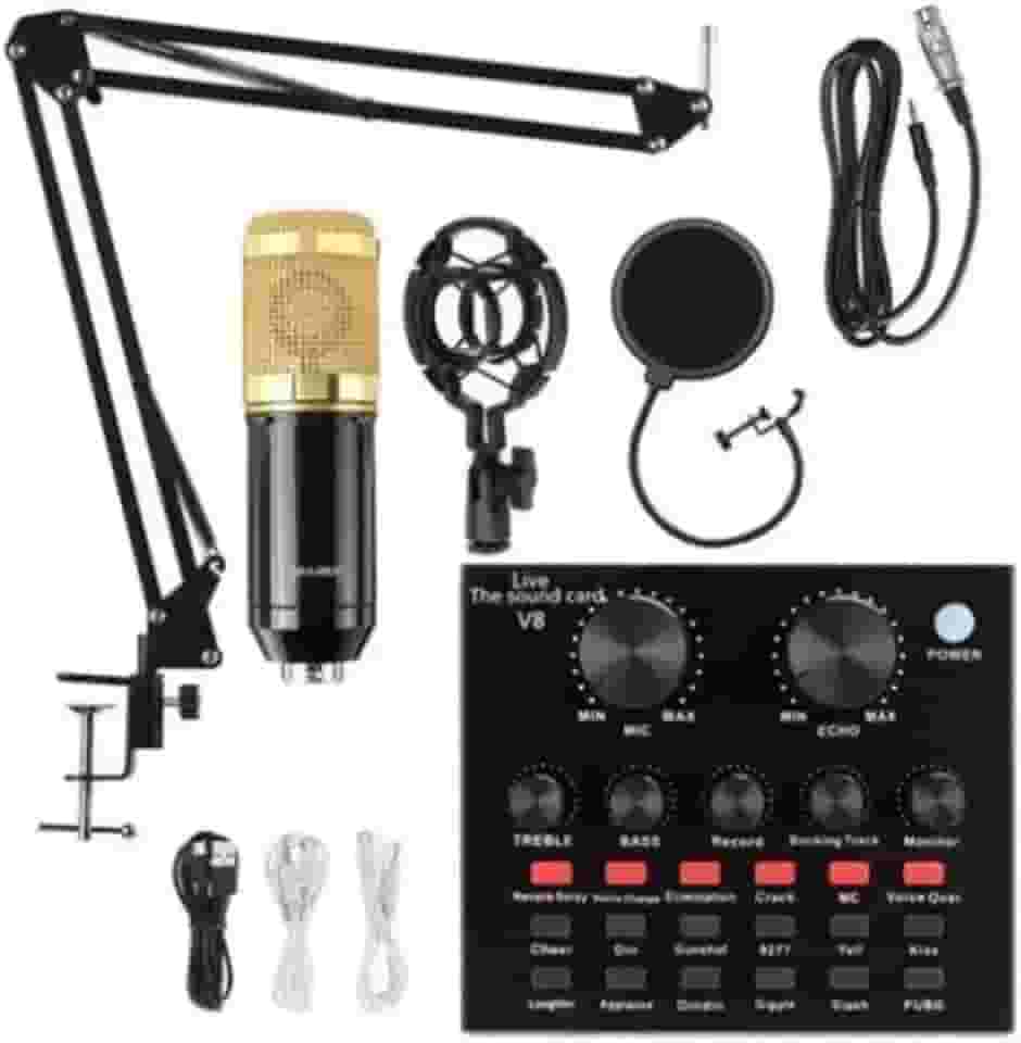 Kit Completo Interface Mesa V8S Com Microfone Condensador Com Braço Articulado Locução Live Stream.