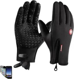 Luvas Térmicas Esportivas Unissex, Touch Screen, Antiderrapante, com Zíper no Punho, Pretas, para Moto e Ciclismo