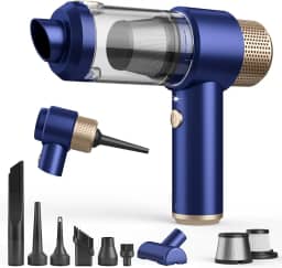 Aspirador de pó para carro, mini aspirador de pó 16000PA sem fio, potente, portátil 7 em 1, sem fio, com luz LED, filtros duplos, vazio com um toque para pelos de animais de estimação, casa