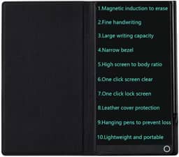 Mini tablet de escrita LCD atualizado, blocos de desenho eletrônicos reutilizáveis apagáveis de 16,5 cm, bloco de raspadinha eletrônica, canetas penduradas com estojo de couro