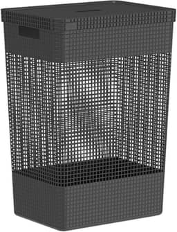 Ou Cesto de Roupas com Tampa 49L Preto Linha Grid