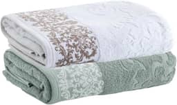 Kit Jogo Toalhas Banho, 2 Pe�as, Medalh�o, Corttex, Algod�o, Jacquard, Alta Absor��o, 450g/m� - Altihaus (Branco/Verde)