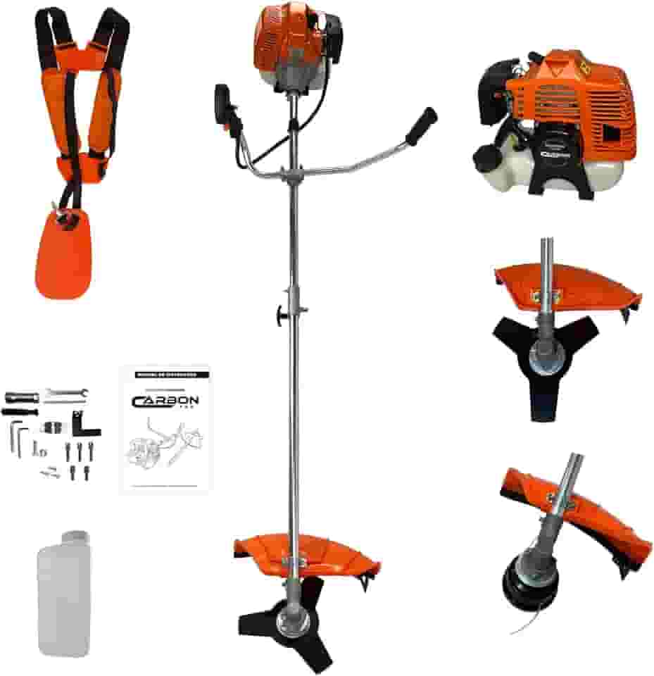 Roçadeira Gasolina Bipartida Profissional 52cc 2,5HP Muito Potente, com Lâmina 3 Pontas, Cinto Duplo Almofadado e Carretel Nylon Carbon Fak