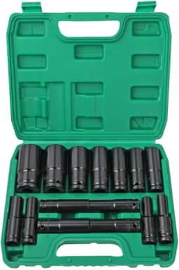 Jogo de Soquetes de Impacto 1/2 Profundos 15 Peças (8-32mm) - Cr-V - Alta Torque - Caixinha Organizadora - Completo para Caminhões e Oficina