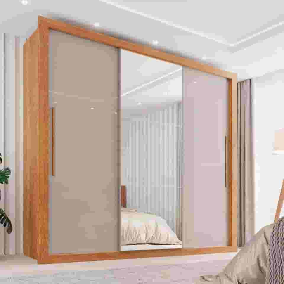 Guarda Roupa Casal 3 Portas com Espelho 4 Gavetas Costa Rica Sallêto Móveis Cinamomo/off-white