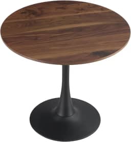 Mesa de jantar de tulipa redonda de 59,4 cm para 2 a 4 pessoas com tampo de nogueira e base de pedestal de metal preto, mesa pequena moderna de meados do século para cozinha, sala de estar