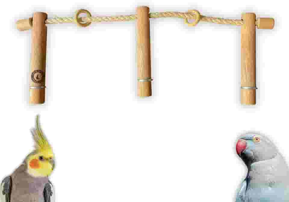 Psita Store Poleiro Triplo de Madeira com Corda de Sisal, Natural, para Calopsitas e Pássaros, Acessório para Gaiola (55cm de Corda)