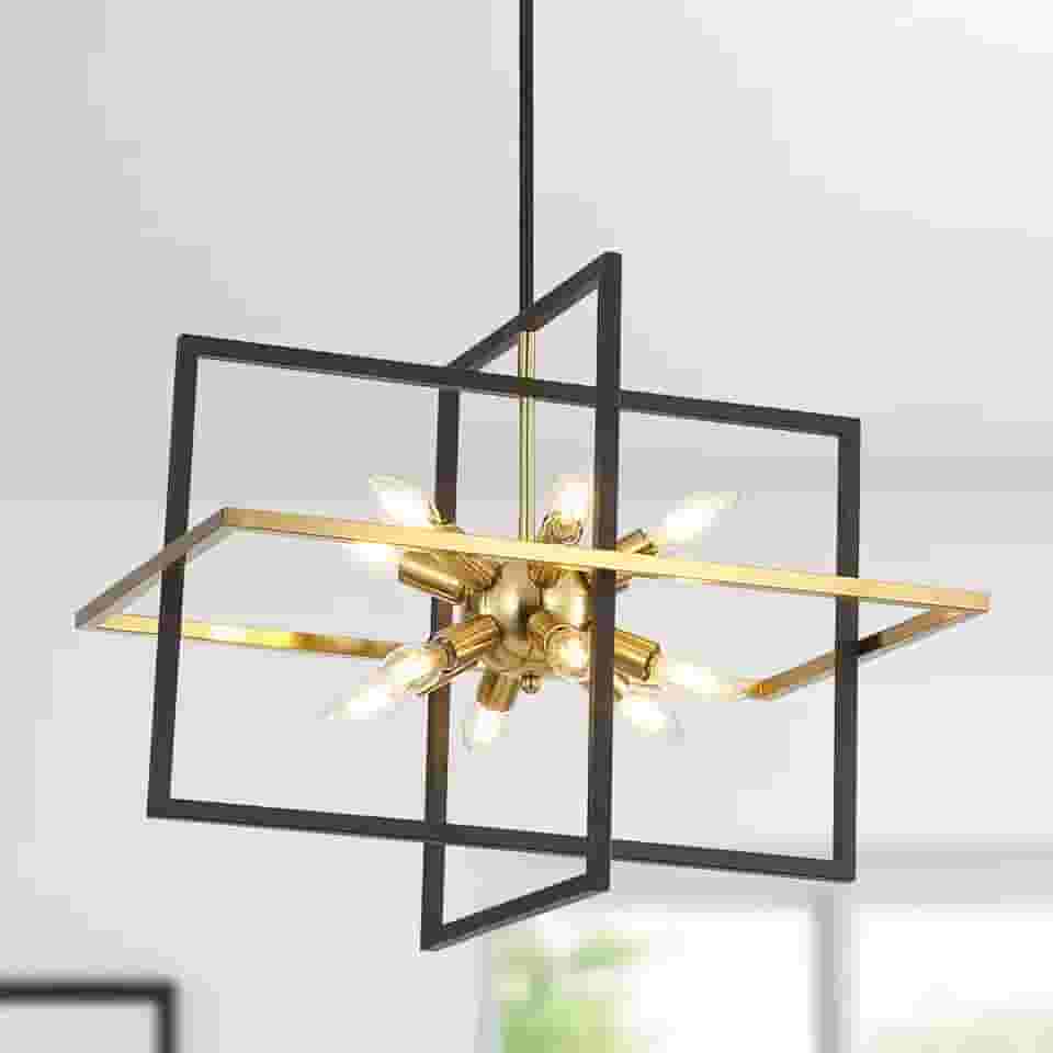 HONGREN Lustre moderno quadrado lartern grande industrial 61 cm preto e dourado luminária pendente para sala de jantar cozinha ilha entrada fazenda