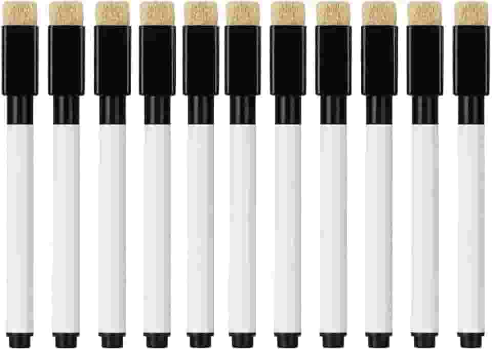 Kit 10 Canetas Preta Marcadores para Quadro Branco Magnetico Escreve e Apaga com Imã e Feltro Apagador Embutido
