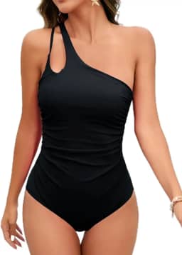 Maiô de uma peça para mulheres, um ombro, roupa de banho com controle de barriga, abertura