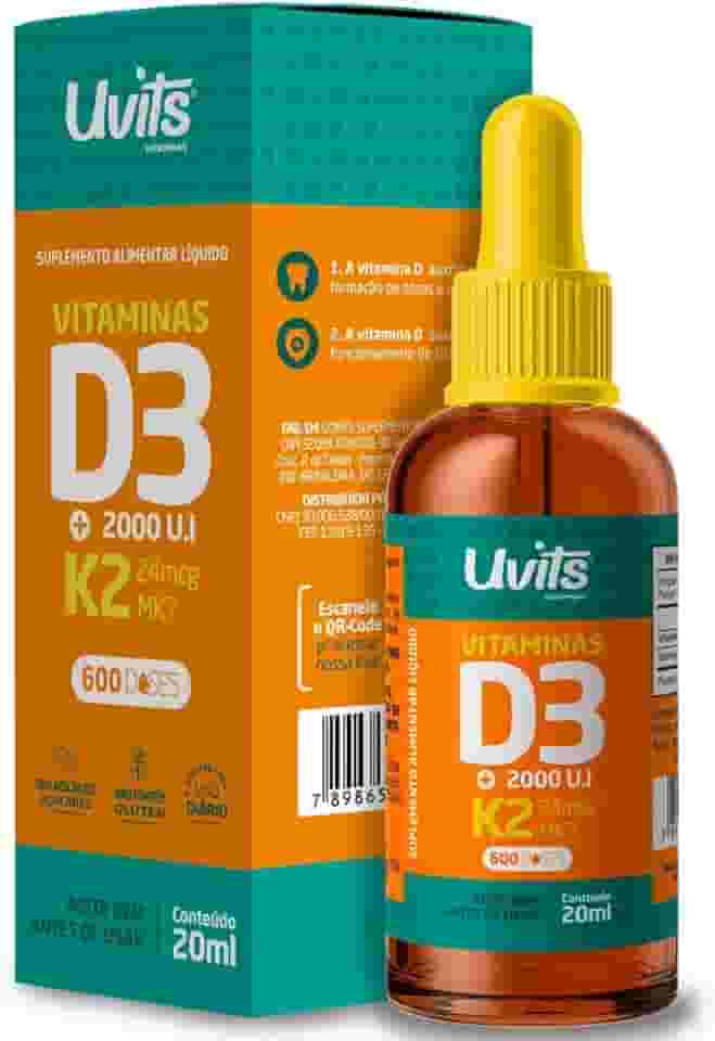 Vitamina D3 2000ui + K2 24mcg 20ml 600 Doses - Uvits