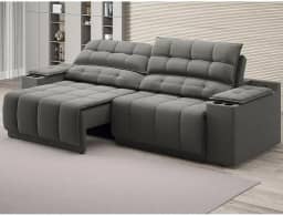 Sofá com Usb Retrátil e Reclinável Samurai Cinza 2,50m