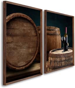 Quadros Decorativos Barril de Carvalho Vinho Tinto Elegância e Sofisticação para Sala, Cozinha e Áreas Gourmet (Tabaco, 60x90, C/Vidro)