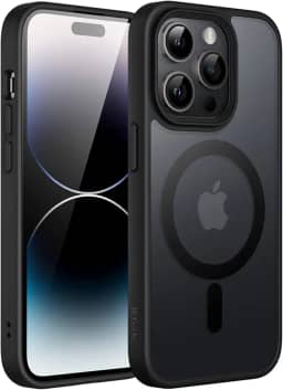 JETech Capa Magnético para iPhone 14 Pro 6,1 Polegadas Compatível com MagSafe, Case Capinha Translúcido Fosco Verso Fina à Prova de Choque Tampa (Preto)