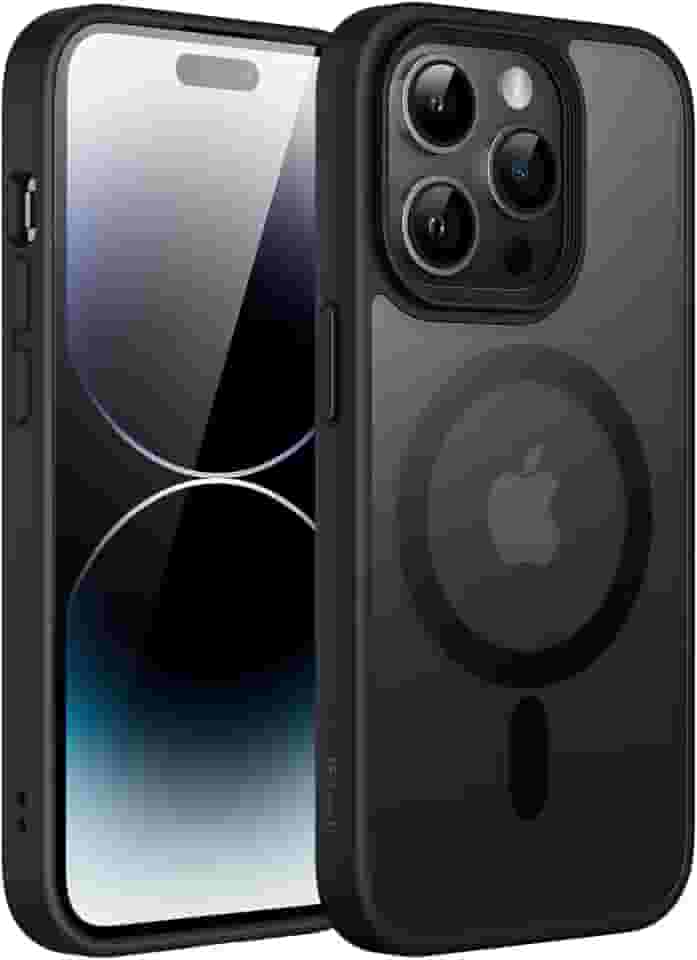 JETech Capa Magnético para iPhone 14 Pro 6,1 Polegadas Compatível com MagSafe, Case Capinha Translúcido Fosco Verso Fina à Prova de Choque Tampa (Preto)