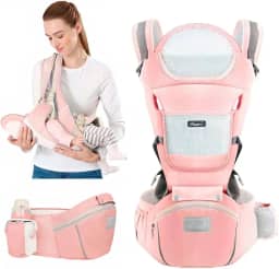 Bolsa Canguru Ergonômico Bebê Mãe Premium 12 Posições 3 Em 1 cor Rosa