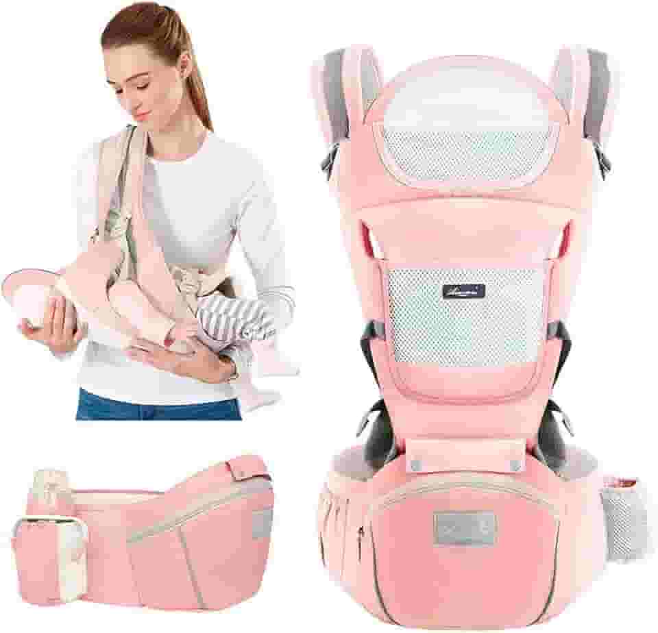 Bolsa Canguru Ergonômico Bebê Mãe Premium 12 Posições 3 Em 1 cor Rosa