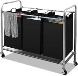 3 Sacos de Cesto de Roupa Suja, Cesto de Roupa Suja com Divisoria, 3 Bag Laundry Hamper Carrinho com Rodas Bloqueáveis de Rolamento Resistente E Sacos Removíveis