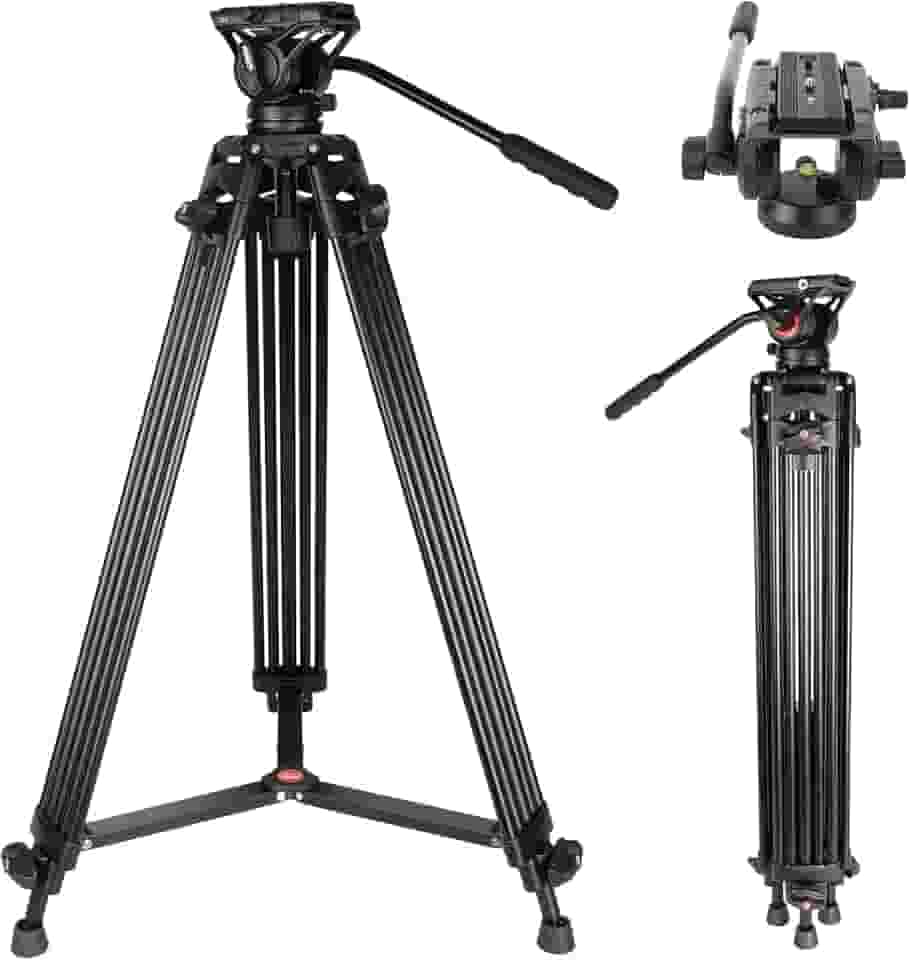 COMAN Tripé de vídeo, KX3636 tripé profissional de alumínio resistente de 188 cm com placa de liberação rápida e cabeça fluida de 360 graus para DSLR, filmadora, câmeras, carga máxima: 8 kg