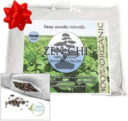 ZEN CHI Travesseiro de trigo sarraceno - Tamanho padrão orgânico (35,5 x 50) com tecnologia de resfriamento natural - Capa de algodão - Travesseiro confortável pessoal tem efeito refrescante natural,