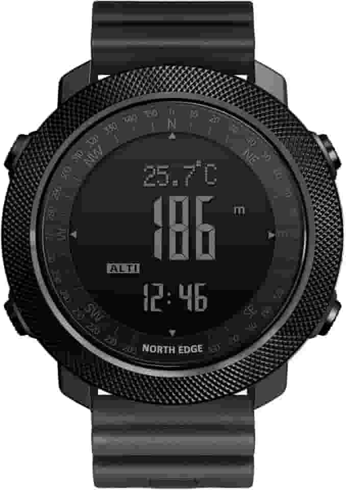NORTH EDGE Relógios táticos Apache – Relógios militares de sobrevivência de esportes ao ar livre digitais para homens, bússola, rocha sólida, pulseira durável, rastreador de passos, pedômetro de