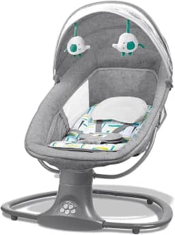 Mastela Cadeira Infantil Techno Verde Estampada Com Balanço Automático Timer E Música Criança - Até 18Kg